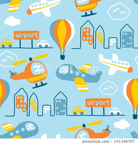 Seamless pattern vector of air transportations, urban transport element cartoon Seamless pattern vector of air transportations, urban transport element cartoon 141146787