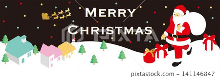 Christmas illustration material featuring an isometric cityscape and Santa Claus. Christmas illustration material featuring an isometric cityscape and Santa Claus. 141146847