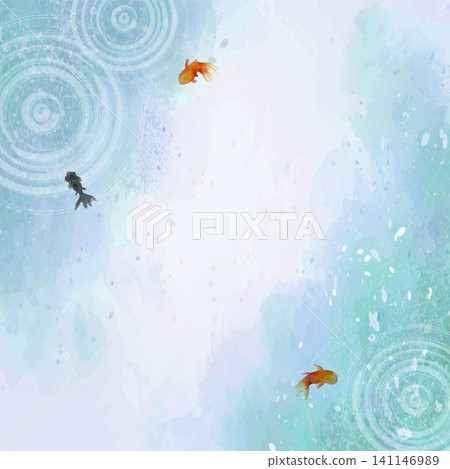 日式水彩背景,飾以金魚和金箔;和紙紋理、邊框、向量素材;正方形。 日式水彩背景,飾以金魚和金箔;和紙紋理、邊框、向量素材;正方形。 141146989