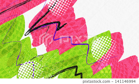 Abstract Memphis Background With Vibrant Brush Strokes, Halftone Patterns and Texture Effects 141146994