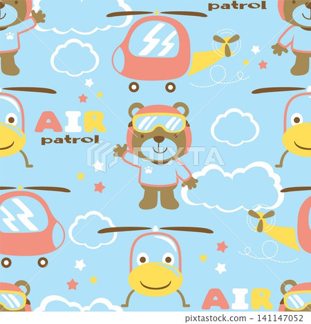 Seamless pattern vector of helicopter cartoon with bear the funny pilot Seamless pattern vector of helicopter cartoon with bear the funny pilot 141147052