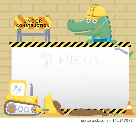 Vector illustration of cartoon crocodile with construction element, blank card template 141147078