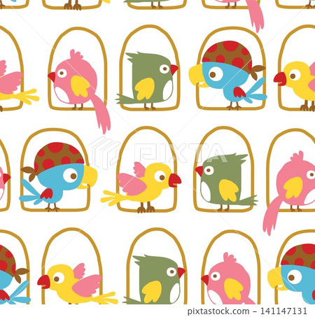 Seamless pattern vector of colorful funny birds cartoon perch on birds swing Seamless pattern vector of colorful funny birds cartoon perch on birds swing 141147131