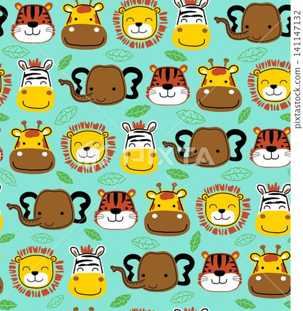 Seamless pattern vector of funny animals head cartoon 141147132