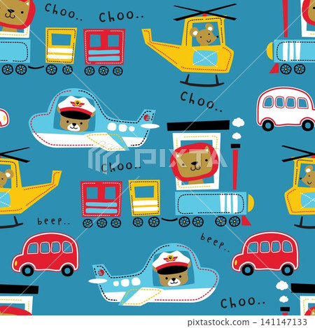 Seamless pattern vectors of transportations with cute animals Seamless pattern vectors of transportations with cute animals 141147133