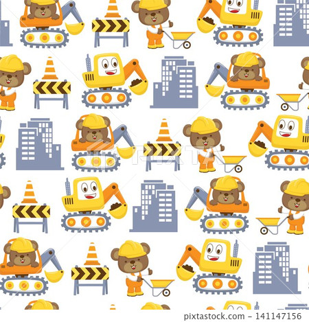 Seamless pattern vector of construction elements cartoon with cute bear Seamless pattern vector of construction elements cartoon with cute bear 141147156