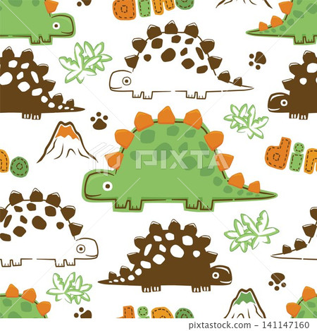 Seamless pattern vector of hand drawn dinosaurs cartoon. Prehistoric elements illustration Seamless pattern vector of hand drawn dinosaurs cartoon. Prehistoric elements illustration 141147160