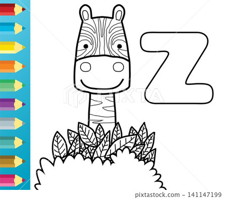 Coloring book or page with funny zebra, vector cartoon illustration Coloring book or page with funny zebra, vector cartoon illustration 141147199