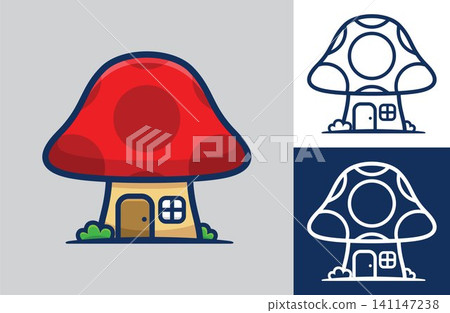Cute mushroom house. Flat cartoon style. Vector icon illustration 141147238