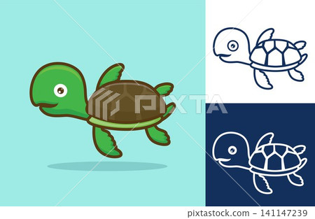 Funny turtle swimming. Flat cartoon style. Vector icon illustration Funny turtle swimming. Flat cartoon style. Vector icon illustration 141147239