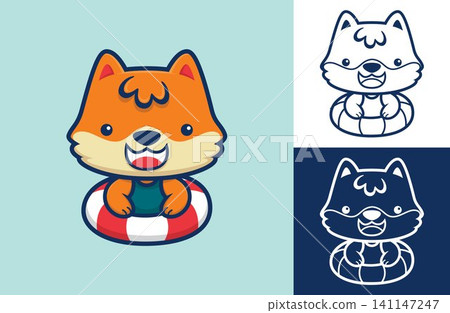 Cute fox with lifebuoy. Vector icon illustration 141147247