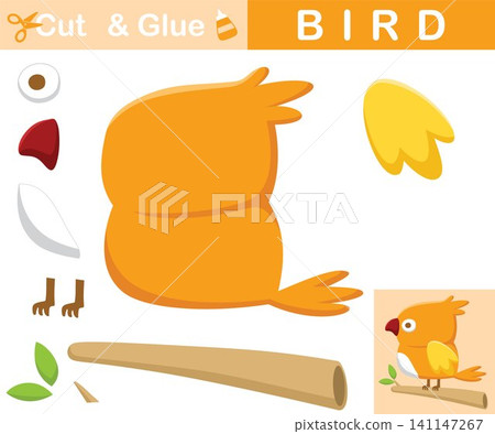 Cute bird perch on tree branches. Education paper game for children. Cutout and gluing. Vector cartoon illustration Cute bird perch on tree branches. Education paper game for children. Cutout and gluing. Vector cartoon illustration 141147267