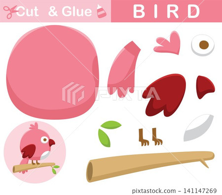 Cute bird perch on tree branches. Education paper game for children. Cutout and gluing. Vector cartoon illustration Cute bird perch on tree branches. Education paper game for children. Cutout and gluing. Vector cartoon illustration 141147269