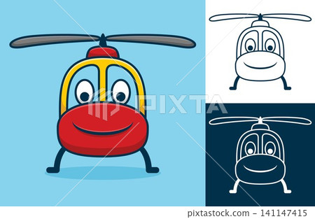 Funny smiling helicopter. Vector cartoon illustration in flat icon style Funny smiling helicopter. Vector cartoon illustration in flat icon style 141147415