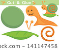 Cute snail on leaf. Cutout and gluing. Vector cartoon illustration 141147458