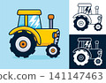 Yellow tractor. Vector cartoon illustration in flat icon style 141147463