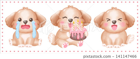 Dog Illustration Soft Pastel Watercolor Design 141147466