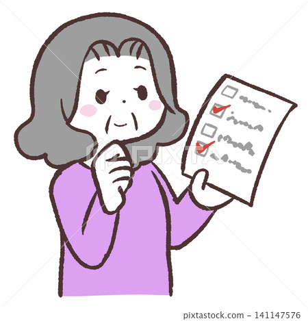 Illustration of a senior woman holding a list Illustration of a senior woman holding a list 141147576
