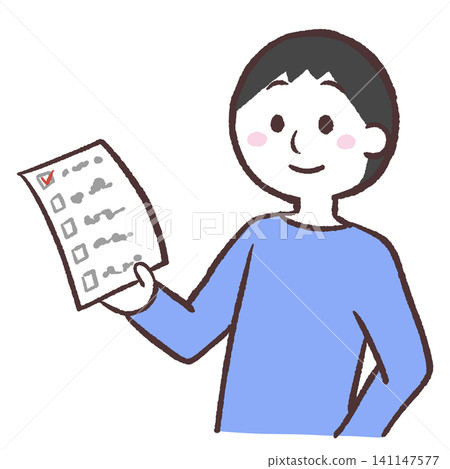 Illustration of a man holding a list Illustration of a man holding a list 141147577