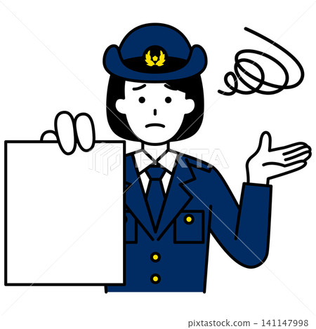 一位女警官在出示文件後感到不安。 141147998