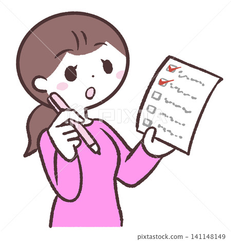 Illustration of a woman holding a list Illustration of a woman holding a list 141148149