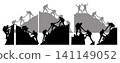 People climbing on mountain and helping, help and assistance concept, teamwork 141149052