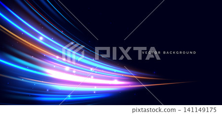 Dynamic abstract background featuring glowing blue, purple, and pink neon light streaks moving horizontally across a dark backdrop. Dynamic abstract background featuring glowing blue, purple, and pink neon light streaks moving horizontally across a dark backdrop. 141149175