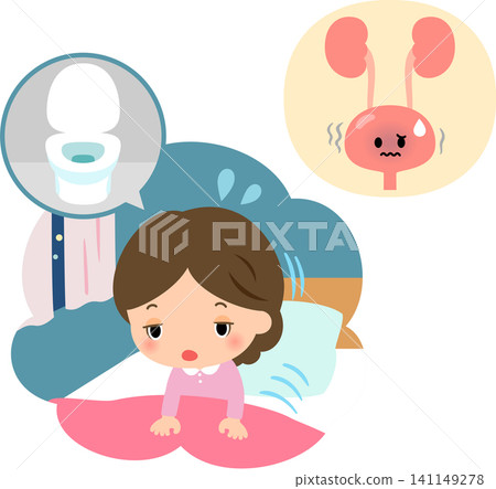 A woman who wakes up to go to the toilet during the night and the character of her bladder. A woman who wakes up to go to the toilet during the night and the character of her bladder. 141149278