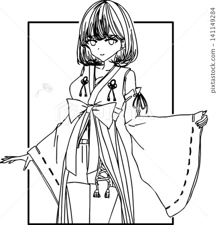 簡潔可愛的巫女線條插畫設計 簡潔可愛的巫女線條插畫設計 141149284