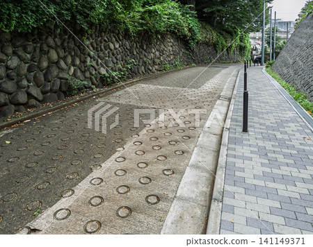 沿著飛鳥山公園(東京都北區)的陡坡鋪設了真空密封混凝土路面 沿著飛鳥山公園(東京都北區)的陡坡鋪設了真空密封混凝土路面 141149371