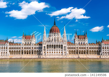The magnificent Hungarian Parliament building, viewed from across the Danube River in Budapest, Hungary. The magnificent Hungarian Parliament building, viewed from across the Danube River in Budapest, Hungary. 141149506