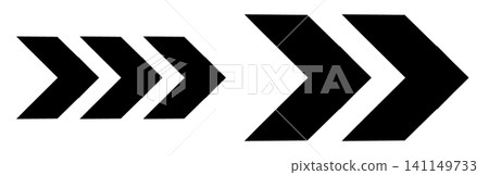 Bold black chevron arrows set, Forward directional graphic elements, Heavy pointing chevron shape markers, Clean abstract interface pointers Bold black chevron arrows set, Forward directional graphic elements, Heavy pointing chevron shape markers, Clean abstract interface pointers 141149733