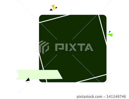 Dark green square banner with geometric lines, Modern abstract background with light green ribbon, Minimalist design frame for copy space Dark green square banner with geometric lines, Modern abstract background with light green ribbon, Minimalist design frame for copy space 141149746