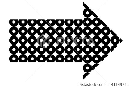 Black arrow filled with circle pattern, Directional arrow with dot texture, Patterned black arrow pointing right 141149763
