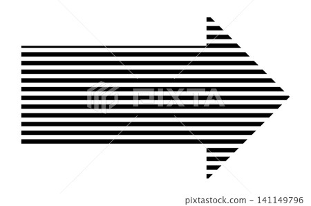 Black and white striped arrow icon, Horizontally lined right arrow graphic, Decorative geometric pointer design, Patterned directional arrow symbol Black and white striped arrow icon, Horizontally lined right arrow graphic, Decorative geometric pointer design, Patterned directional arrow symbol 141149796