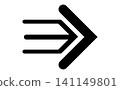 Black arrow icon with three lines, Directional sign pointing right, Geometric arrow symbol graphic, Minimalist navigation element 141149801