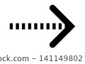 Tight dashed arrow icon, Short dashed line pointer, Multi segment directional symbol, Navigation sign graphic 141149802
