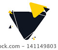 Inverted triangle geometric badge, Dark blue triangular banner with yellow shape, Modern abstract label template, Creative graphic element 141149803