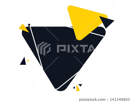 Inverted triangle geometric badge, Dark blue triangular banner with yellow shape, Modern abstract label template, Creative graphic element 141149803