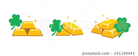 Gold Bars Stack with Shamrock Clover Set for Saint Patrick's Day 141149943