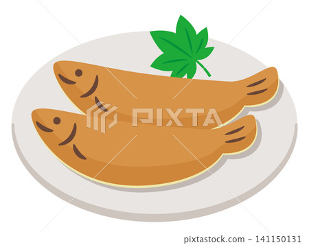 京都傳統夏季甜點和香魚(幼魚)的插圖素材。 京都傳統夏季甜點和香魚(幼魚)的插圖素材。 141150131