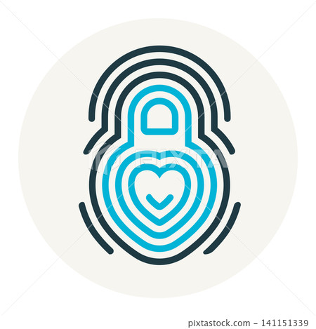 Padlock with heart shape and concentric waves symbol of data privacy cyber security and romantic smart lock protection. Padlock with heart shape and concentric waves symbol of data privacy cyber security and romantic smart lock protection. 141151339