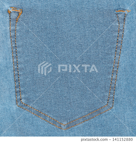 Blue jeans back pocket texture with orange stitching Blue jeans back pocket texture with orange stitching 141152880