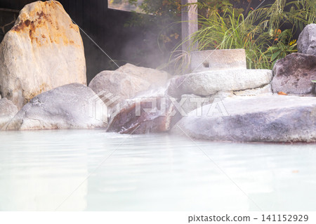 Unzen Onsen: An open-air bath with milky white spring water flowing directly from the source Unzen Onsen: An open-air bath with milky white spring water flowing directly from the source 141152929