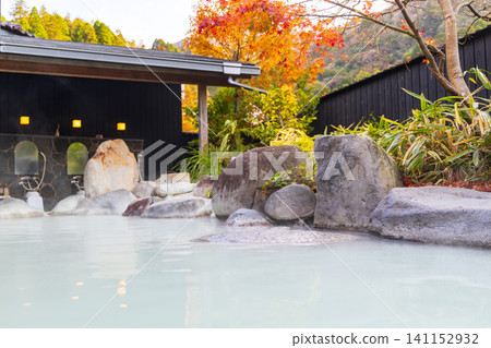 Unzen Onsen: An open-air bath with milky white spring water flowing directly from the source Unzen Onsen: An open-air bath with milky white spring water flowing directly from the source 141152932