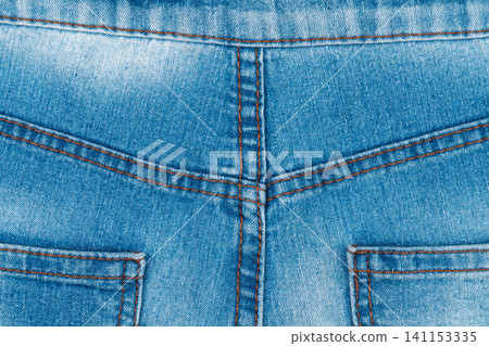 Blue denim jeans texture with back seam and pockets detail 141153335