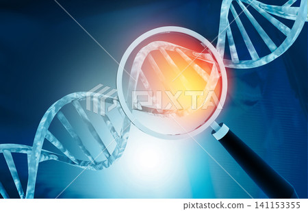 DNA strands with magnifying glass. Genetic researches concept DNA strands with magnifying glass. Genetic researches concept 141153355