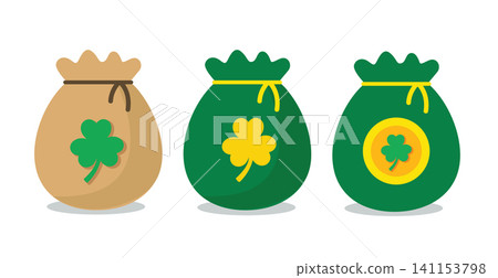 Money Bags with Golden Shamrock for Saint Patrick's Day Money Bags with Golden Shamrock for Saint Patrick's Day 141153798