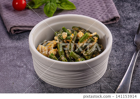 Sauteed Green Beans Scrambled Eggs White Ceramic Bowl 141153914