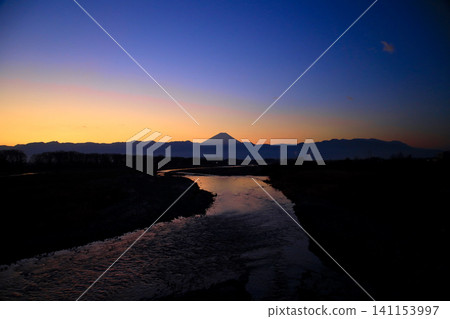 Mount Fuji and the Fuji River at dawn Mount Fuji and the Fuji River at dawn 141153997